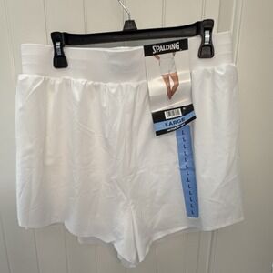 Spalding Women's White Athletic Knit Pull On Gym Shorts Stretch  SIZE L NWT